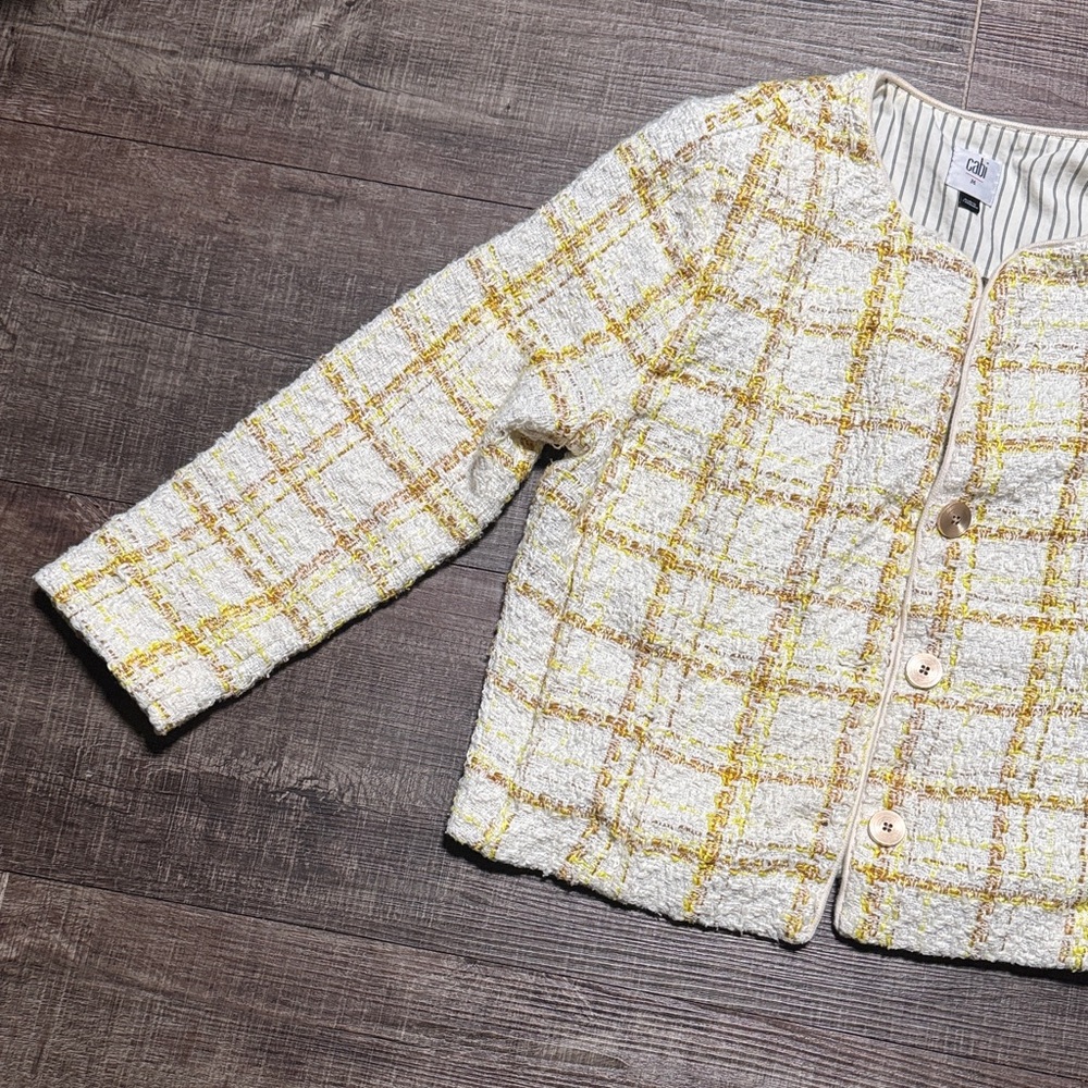CAbi Women's Yellow and White Plaid Blazer - Picture 2 of 12